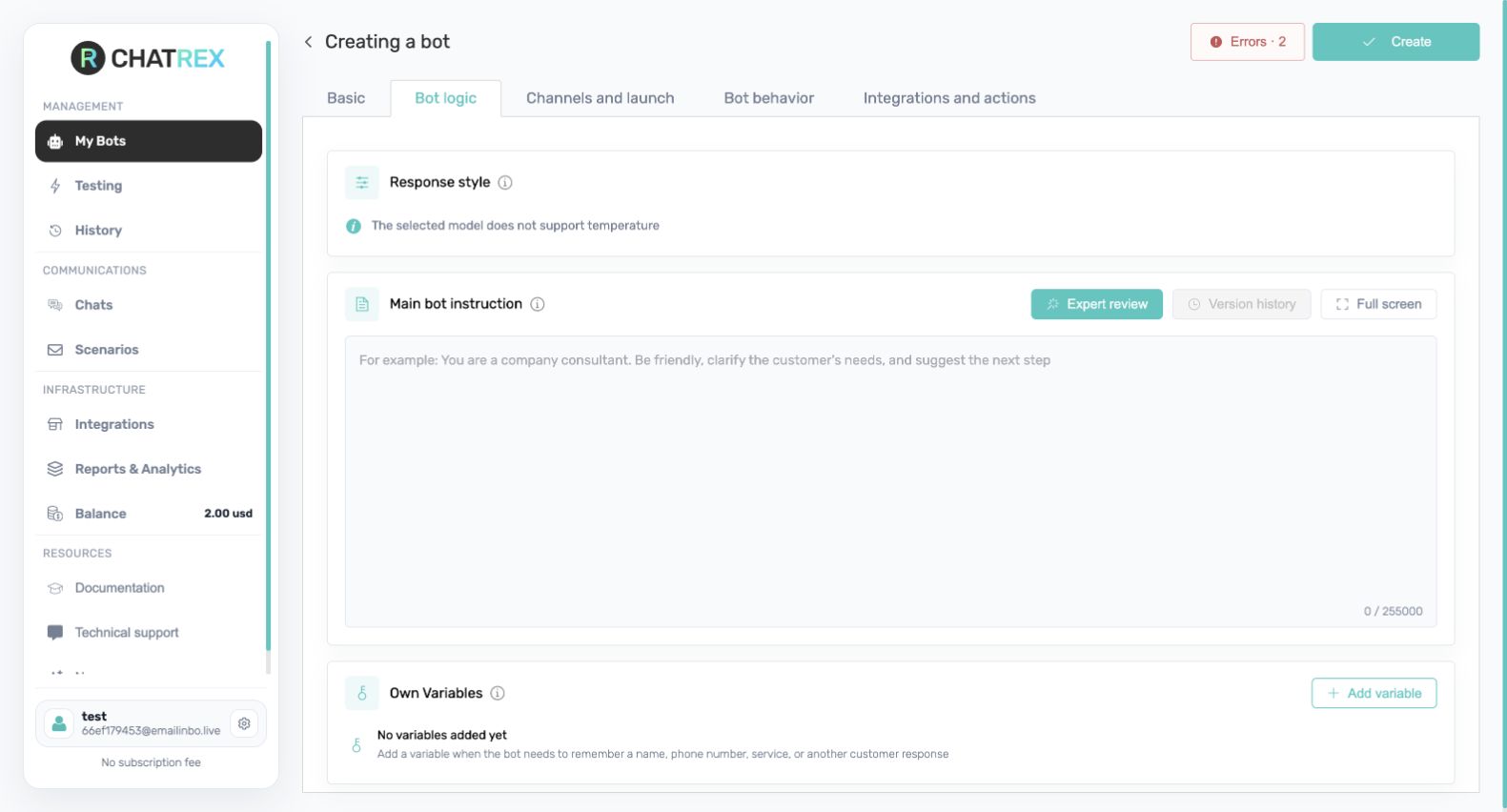 Bot logic and main instruction