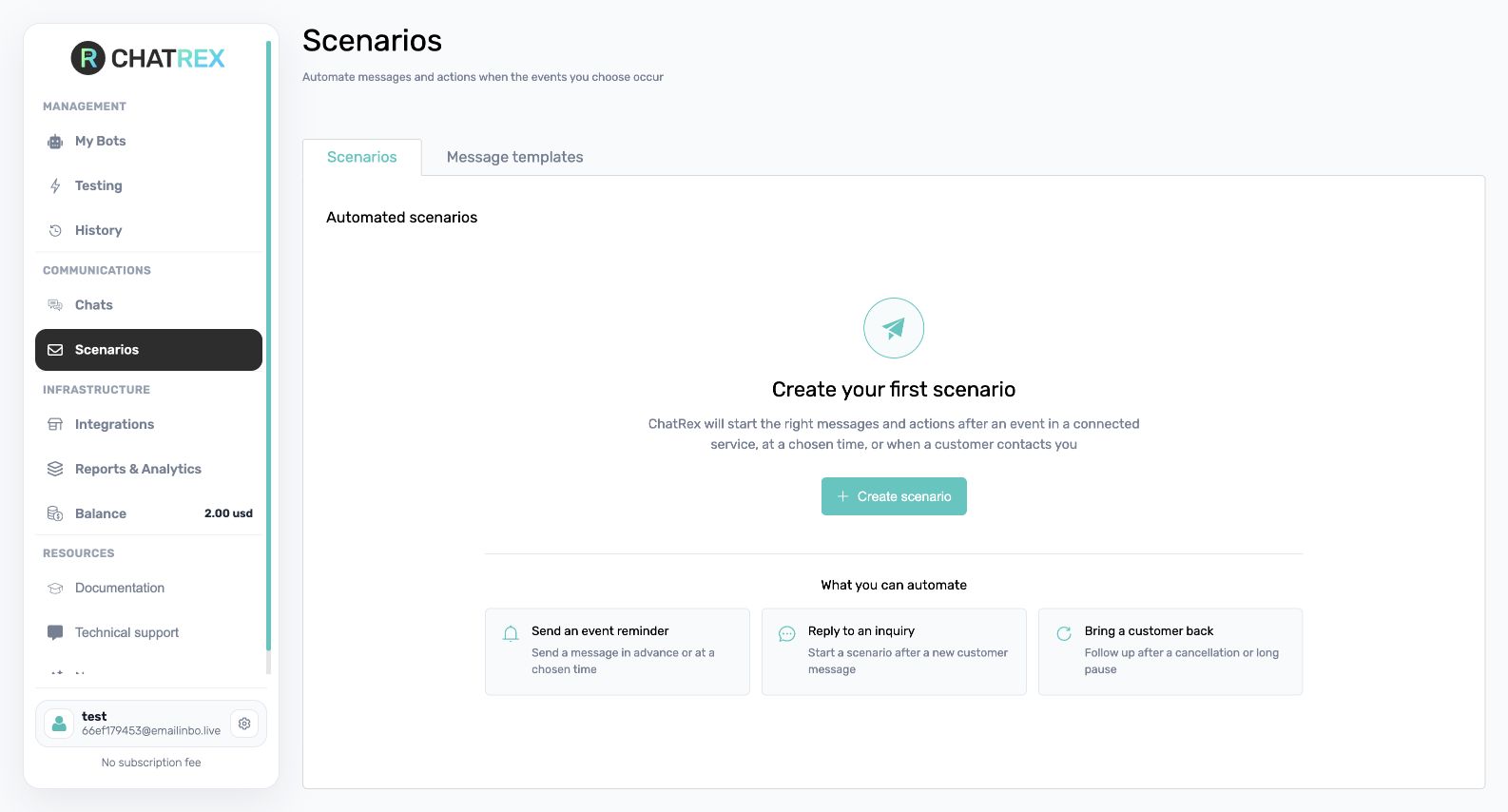 Automated scenarios in ChatRex
