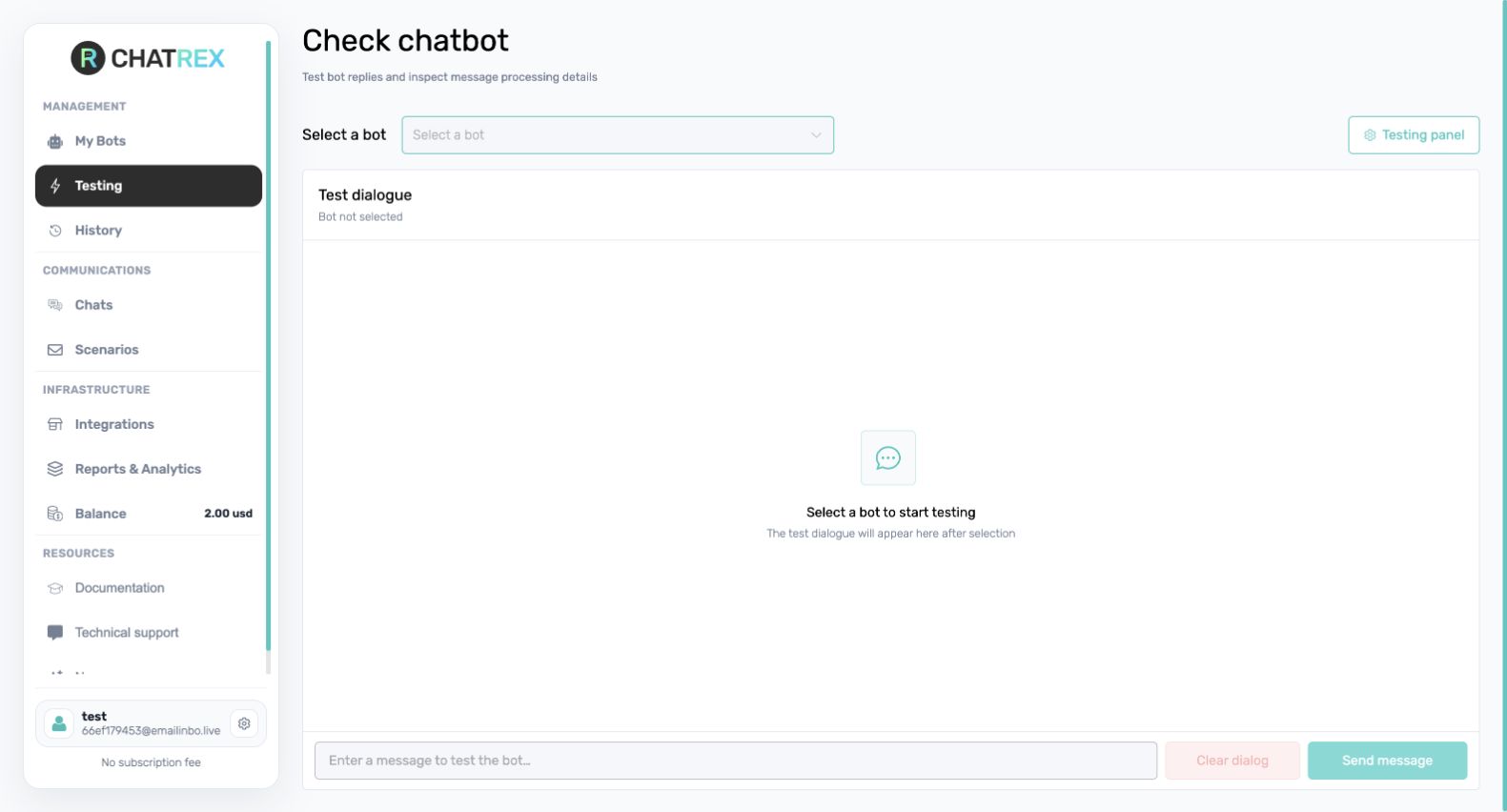 Testing page in ChatRex